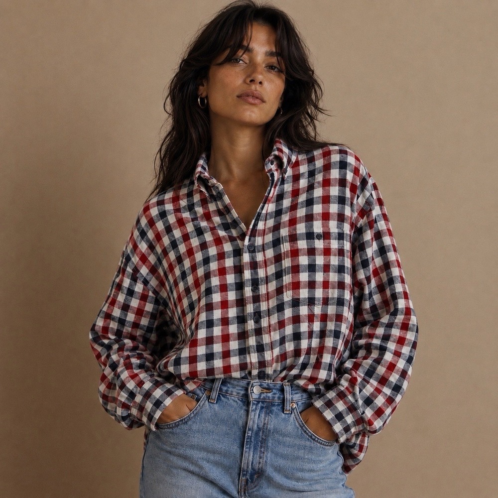 Vintage LL Bean patriotic plaid flannel shirt XL tall 90s Americana campfire